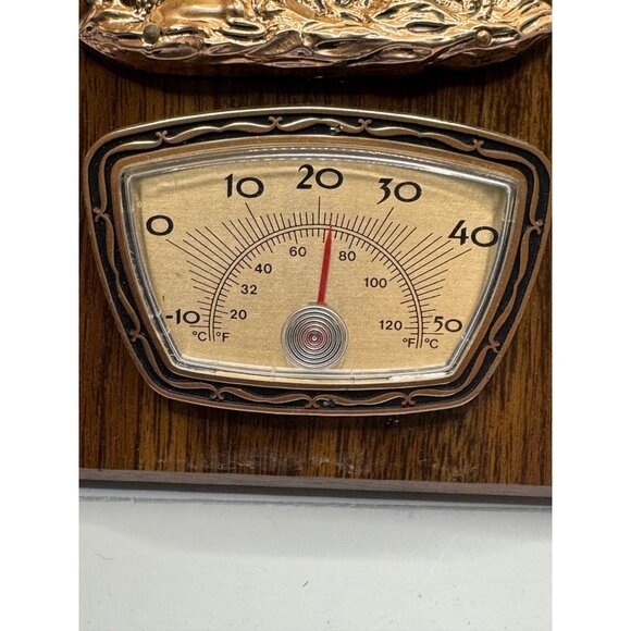 Vintage 1970's Made In Canada Thermometer w/Raised Metal Deer On Wooden Plaque - Picture 4 of 6